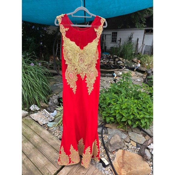 Grace Karin Dresses & Skirts - Grace Karin Red Gold Lace Embroidered Evening Gown Sleeveless Formal Prom Dress